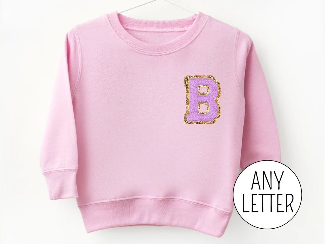 Custom Letter Patch Sweatshirt, Kids Embroidered Sweatshirt with Initial, Toddler Crewneck, Lette... | Etsy (US)