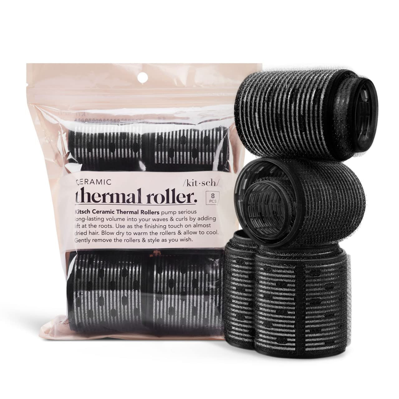 Kitsch Ceramic Hair Rollers | Self Grip Thermal Hair Rollers | Holiday Gift Hair Curlers | Variety Pack | 8 Pcs (Black) | Amazon (US)