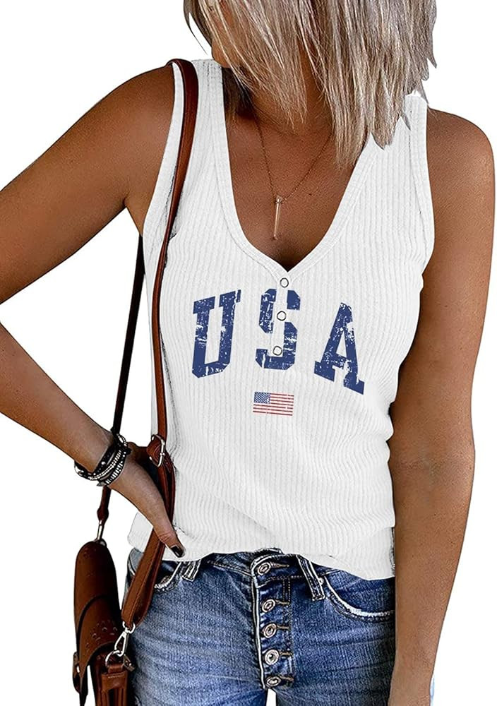 Henley Tank Tops Womens Western Aztec Print V-Neck Cami Ribbed Sleeveless Shirts Casual Button Up T-Shirts | Amazon (US)