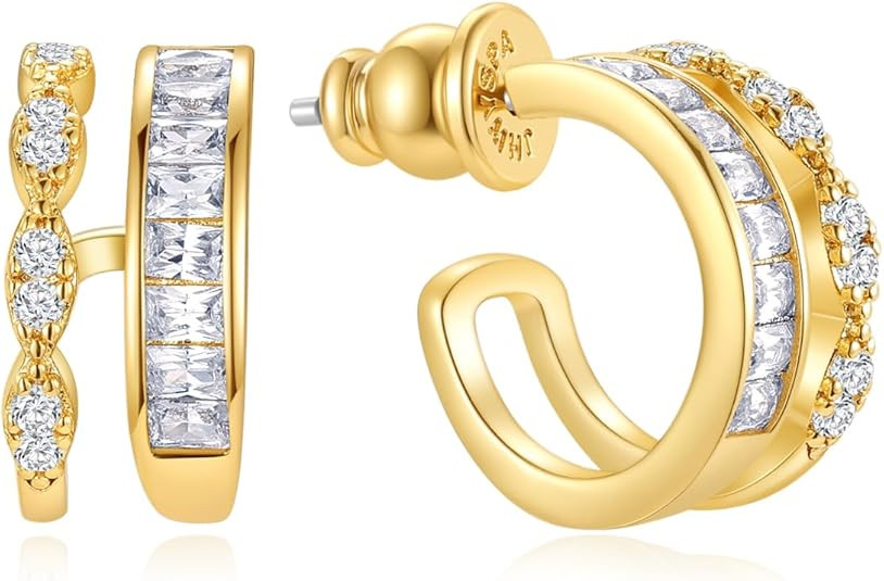 14K Gold Plated Hoop Earrings for Women | Statement Huggie Earrings Trendy Jewelry | Amazon (US)