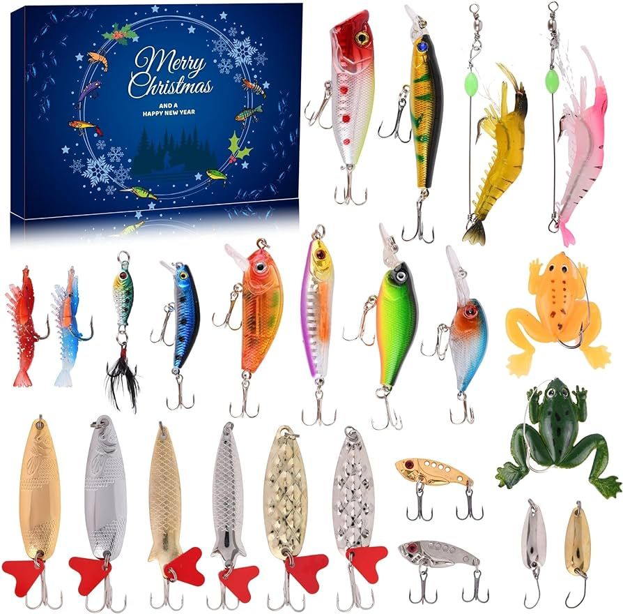 Advent Calendar Fishing Christmas Countdown - 24 Days Fishing Lures Set for Fisher Adult Men Teen... | Amazon (US)