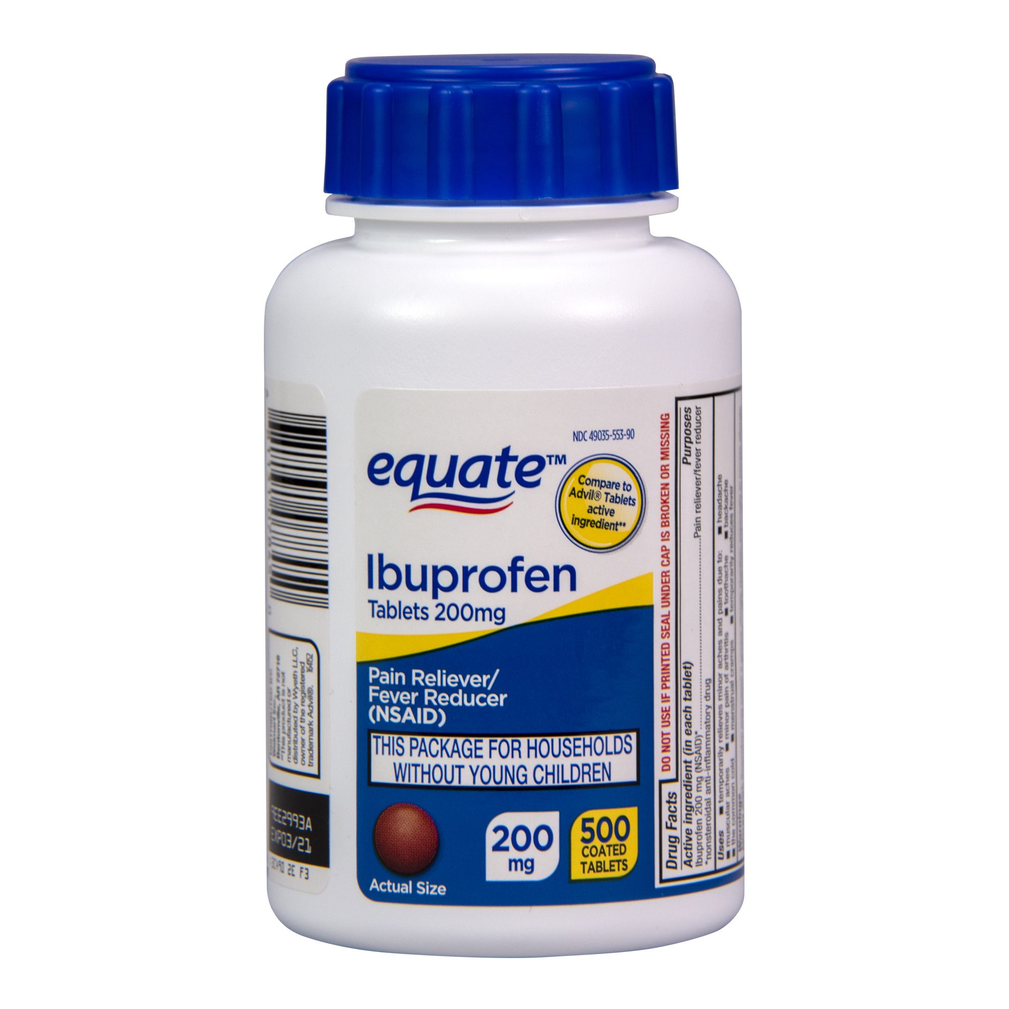 Equate Ibuprofen Tablets, 200 mg, Pain Reliever and Fever Reducer, 500 Count | Walmart (US)