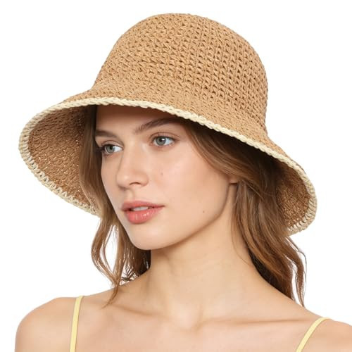 Sdfvsdg Summer Straw Beach Sun Hat for Women UV Production Floppy Travel Bucket Hat Foldable Packable Hats | Amazon (US)