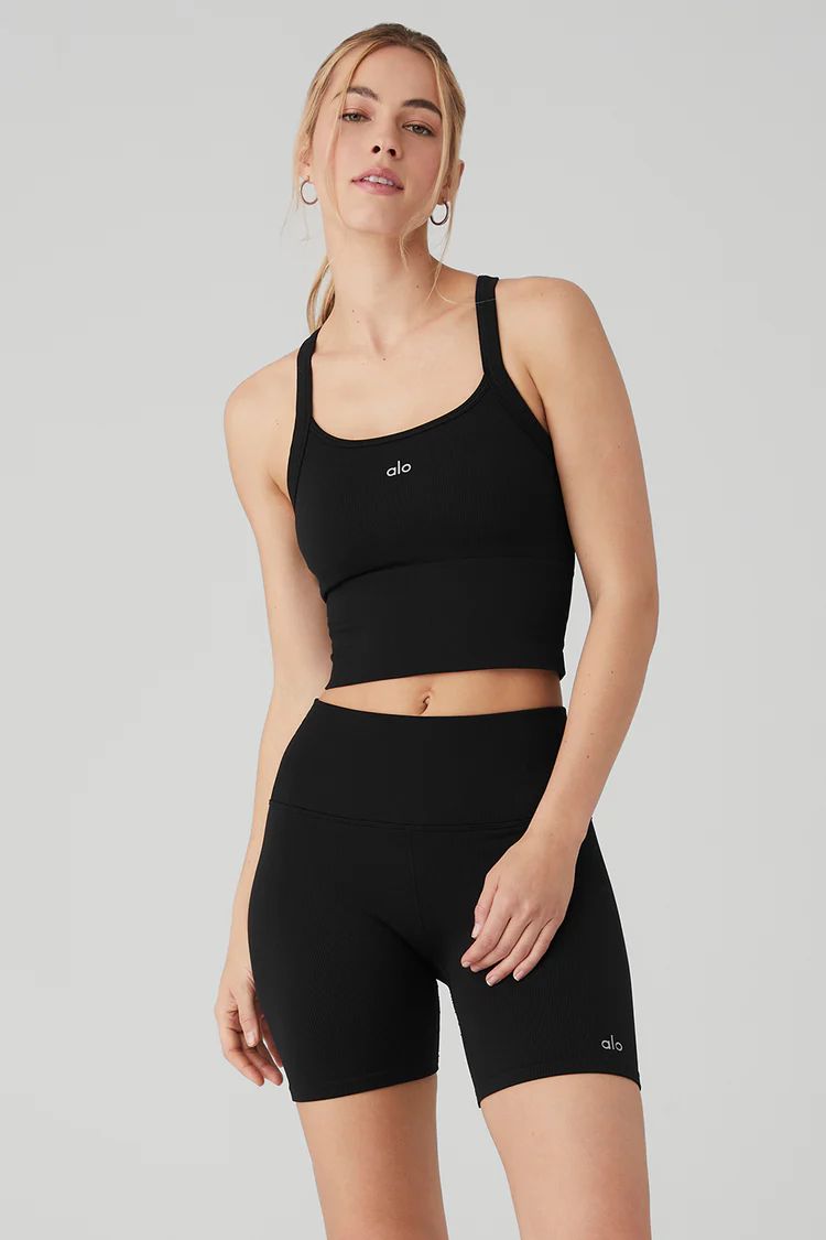 Seamless Ribbed Favorite Bra Tank - Black | Alo Yoga