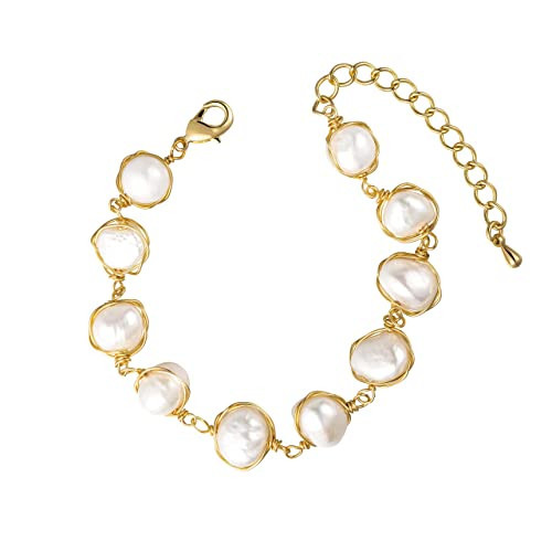 Cowlyn Pearl Bracelet Baroque Cultured Handmade Wind Bossimi 18K Gold Work Around Silk Adjustable Charm Fashion Valentine Delicate Vintage Jewelry for Women Girl Mom | Amazon (US)