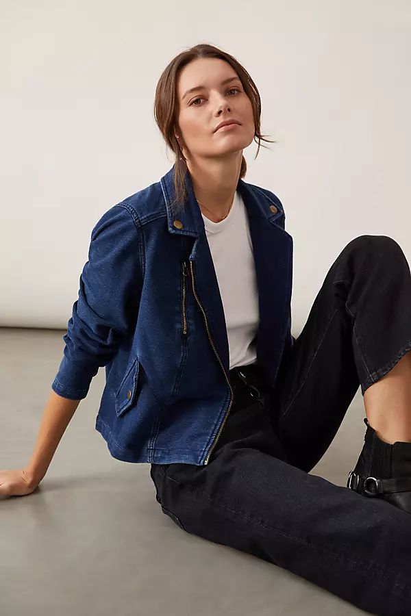 Pilcro Denim Moto Jacket By Pilcro in Blue Size 3 X | Anthropologie (US)