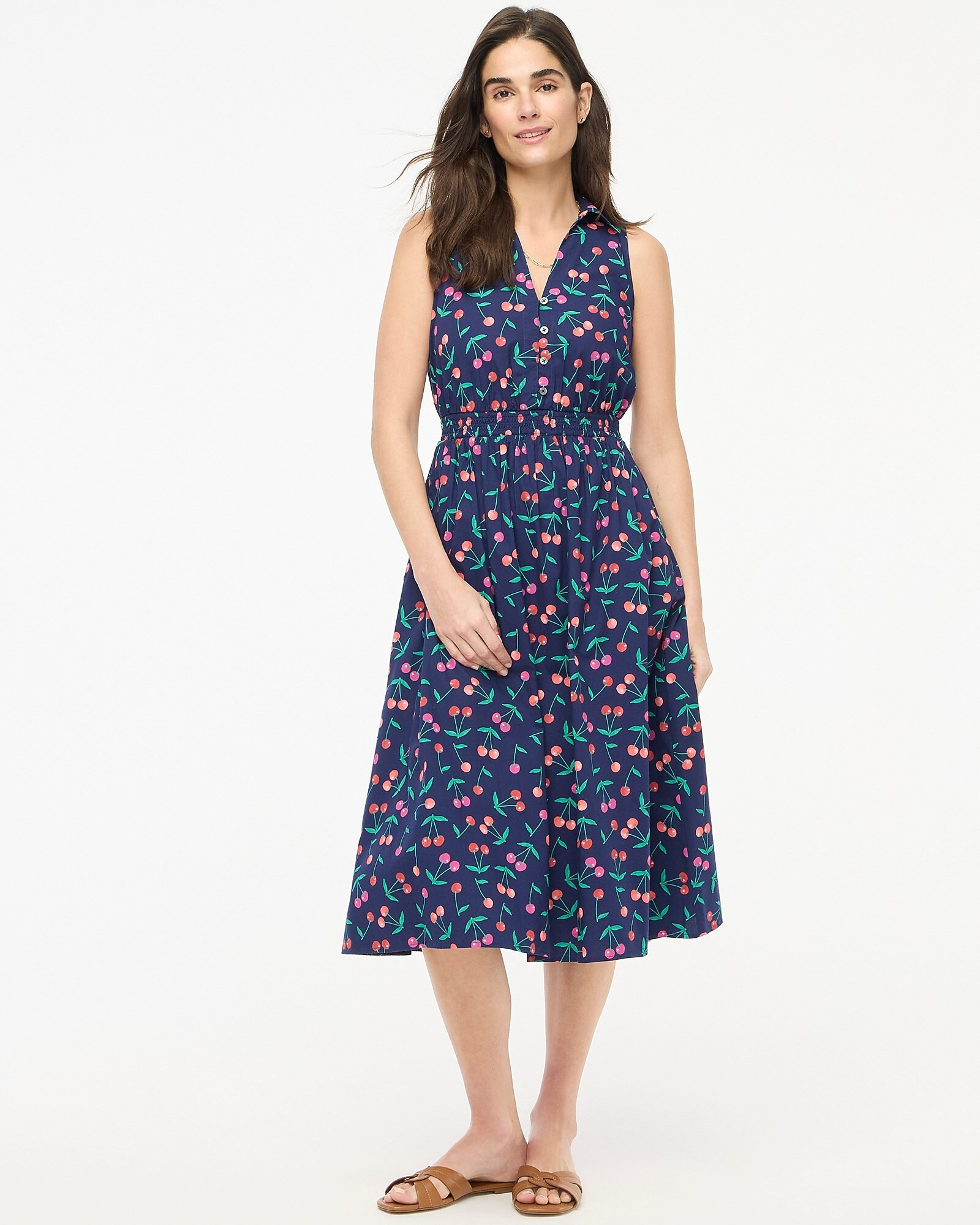 Printed sleeveless collared midi dress | J.Crew Factory