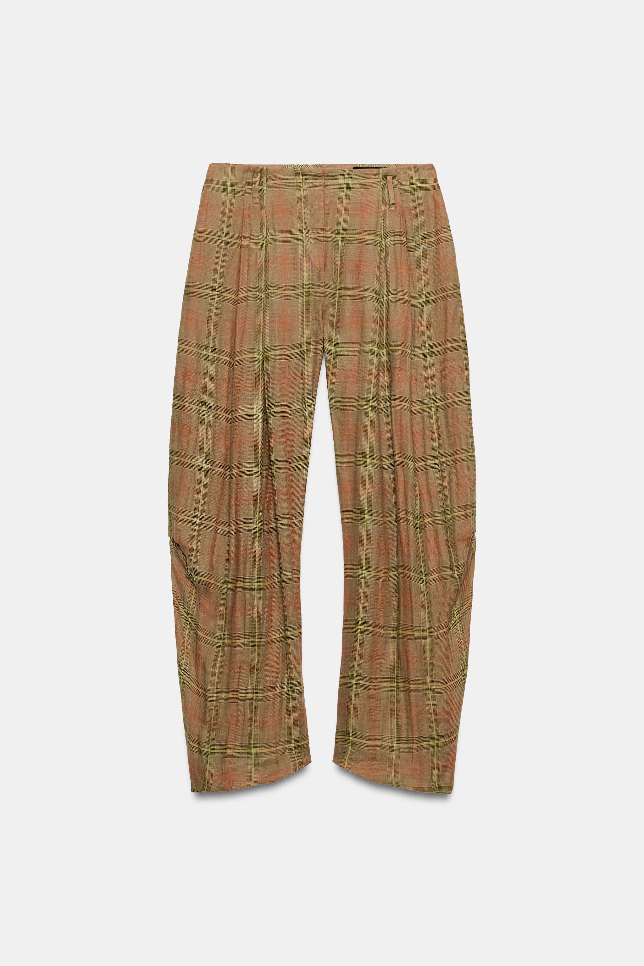 ZW COLLECTION LINEN CHECK PANTS | Zara Canada