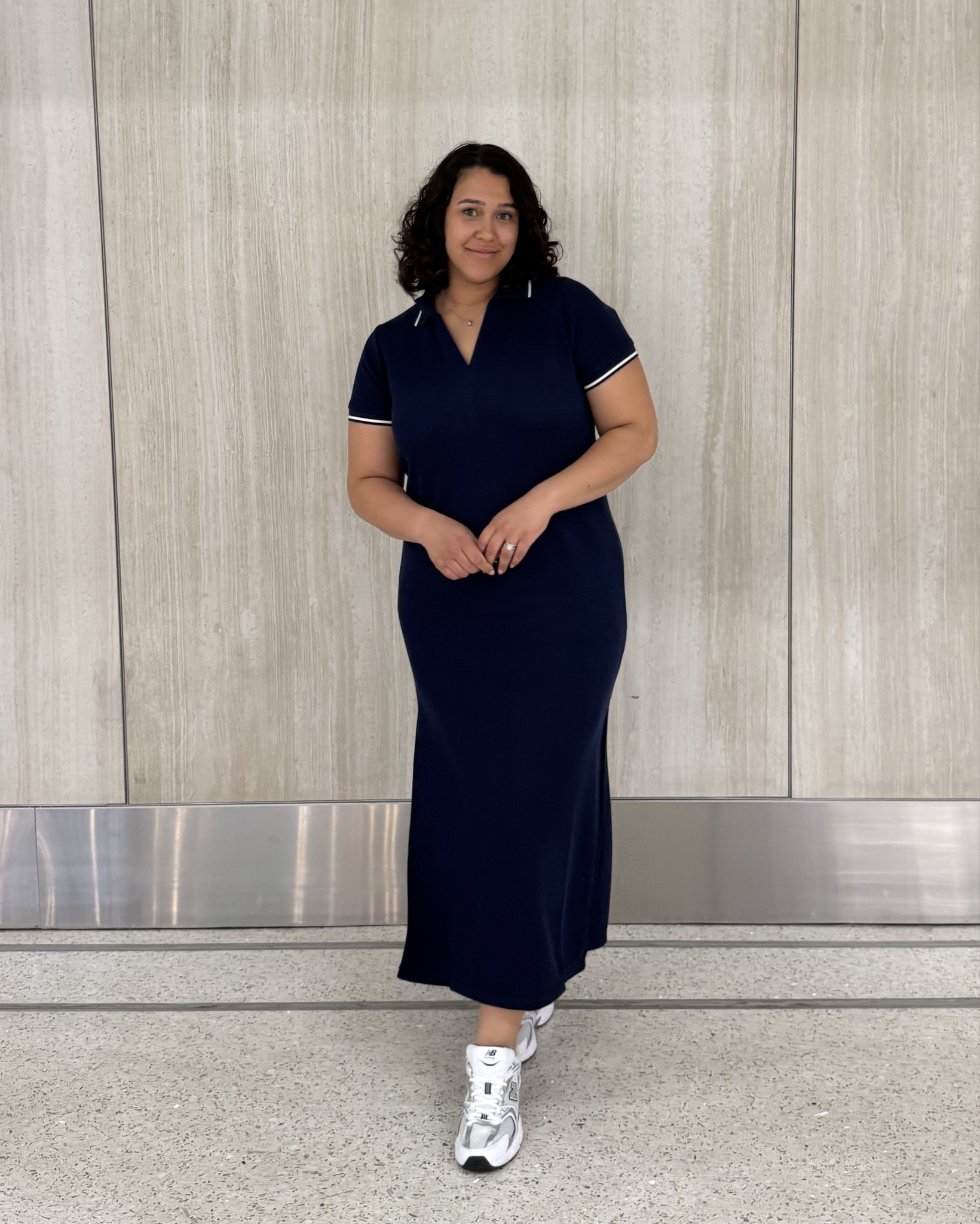 Traveling in comfort and style with @spanx 👏🏽 Paired this Air Essentials pique polo midi dress with my new balances! 

#LTKTravel #LTKStyleTip #LTKSummerEdit