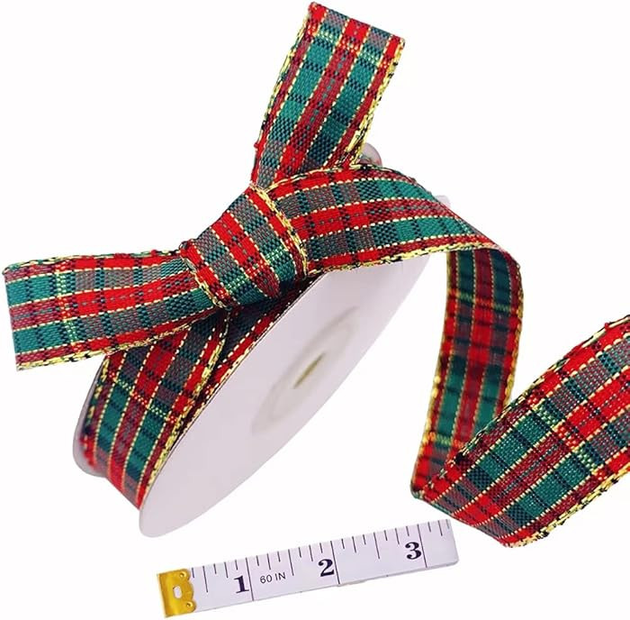1" Christmas Ribbons Xmas Plaid Ribbons Craft Ribbon Checked Ribbon Bows Wrapping Ribbons with Me... | Amazon (US)