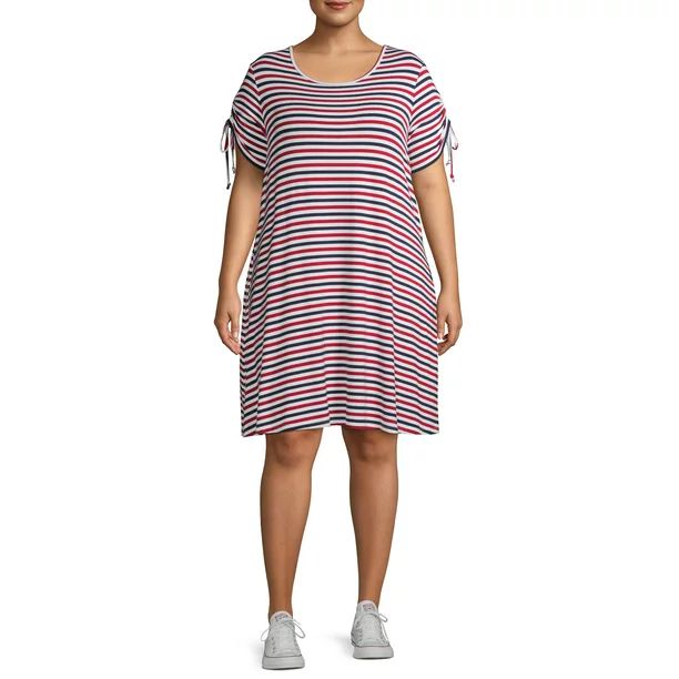 Terra & Sky Women's Plus Size Ruched Short Sleeve Striped T-Shirt Dress | Walmart (US)