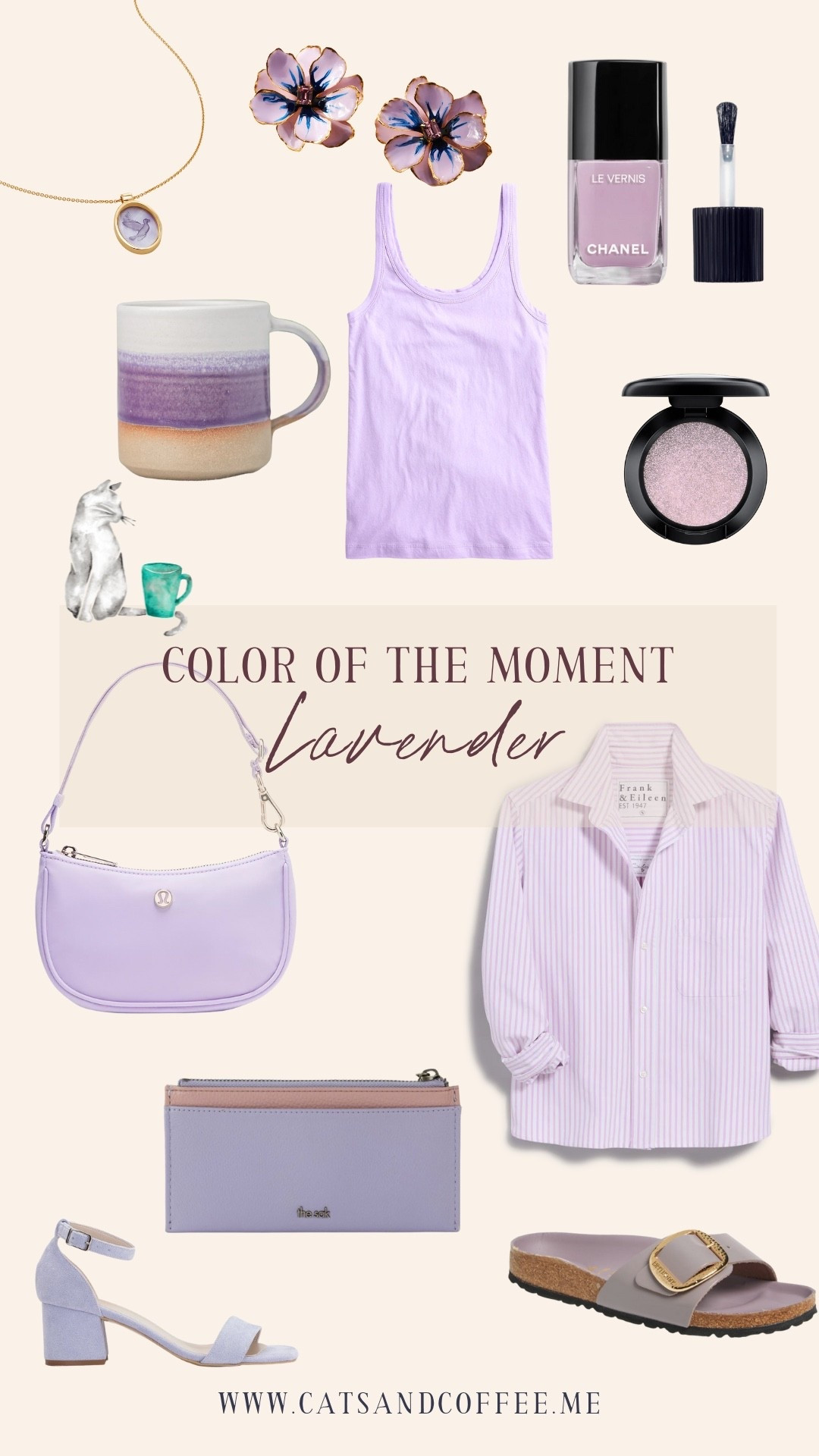 Color of the Moment: Lavender 💜 This dreamy round-up is all about soft purples that feel calm, polished, and perfect for summer. From breezy tops and a Frank & Eileen button down to delicate accessories like Monica Vinader jewelry, Anthropologie earrings, and a handmade lavender mug — these are the little luxuries I’m loving right now. Linking favorites from J.Crew, Lululemon, Chanel & more.

#LTKSeasonal #LTKStyleTip #LTKSummerEdit