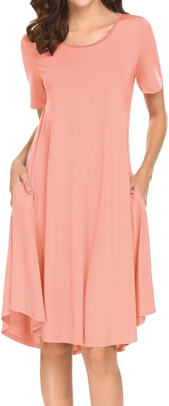 Locryz Women's Short Sleeve Pocket Swing Dress Casual Loose T-Shirt Dress | Amazon (US)