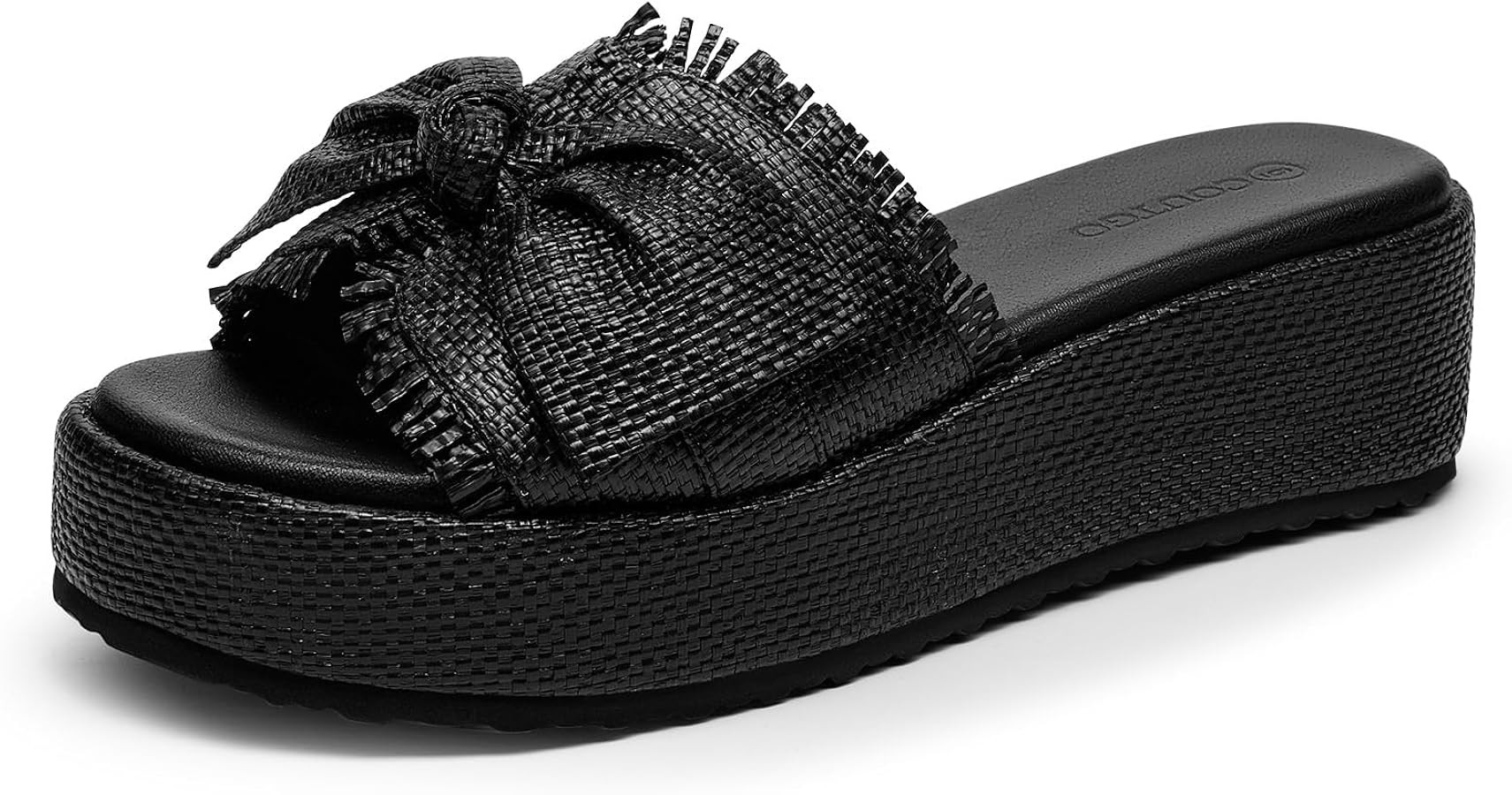 Coutgo Womens Platform Wedge Sandals Bow Open Toe Slide Sandals Straw Slip On Summer Beach Shoes | Amazon (US)
