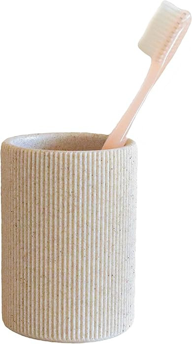 Small Sand Beige Toothbrush Holder for Bathroom Countertop, Modern Boho Aesthetic Vintage Farmhou... | Amazon (US)