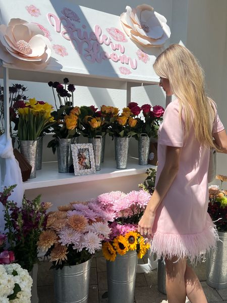 pink feather trim dress by Likely / /bridal shower / baby shower : Easter / spring / semi formal wedding guest / garden attire

#LTKstyletip #LTKSeasonal #LTKwedding