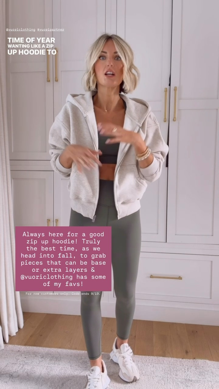 A good zip-up is a fall essential 🤎 This Vuori layer is perfect to throw over a workout set now + wear on repeat as temps cool down! Wearing m bra, small leggings and small hoodie. New customers can use code BRITTANY20NEW for 20% off their first purchase! Valid 9/17–9/19 at 11:59 PM PST.

Loverly grey, Vuori, zip up hoodie, women’s hoodie, fall activewear, athleisure, workout jacket, layering piece, neutral activewear, fall outfit

#LTKSaleAlert #LTKActive #LTKfitnessgoals