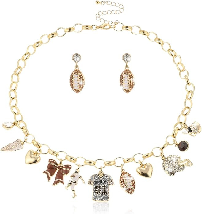 Football Touch Down Multi Charms Necklace for Women Game Day Jewelry Gift | Amazon (US)