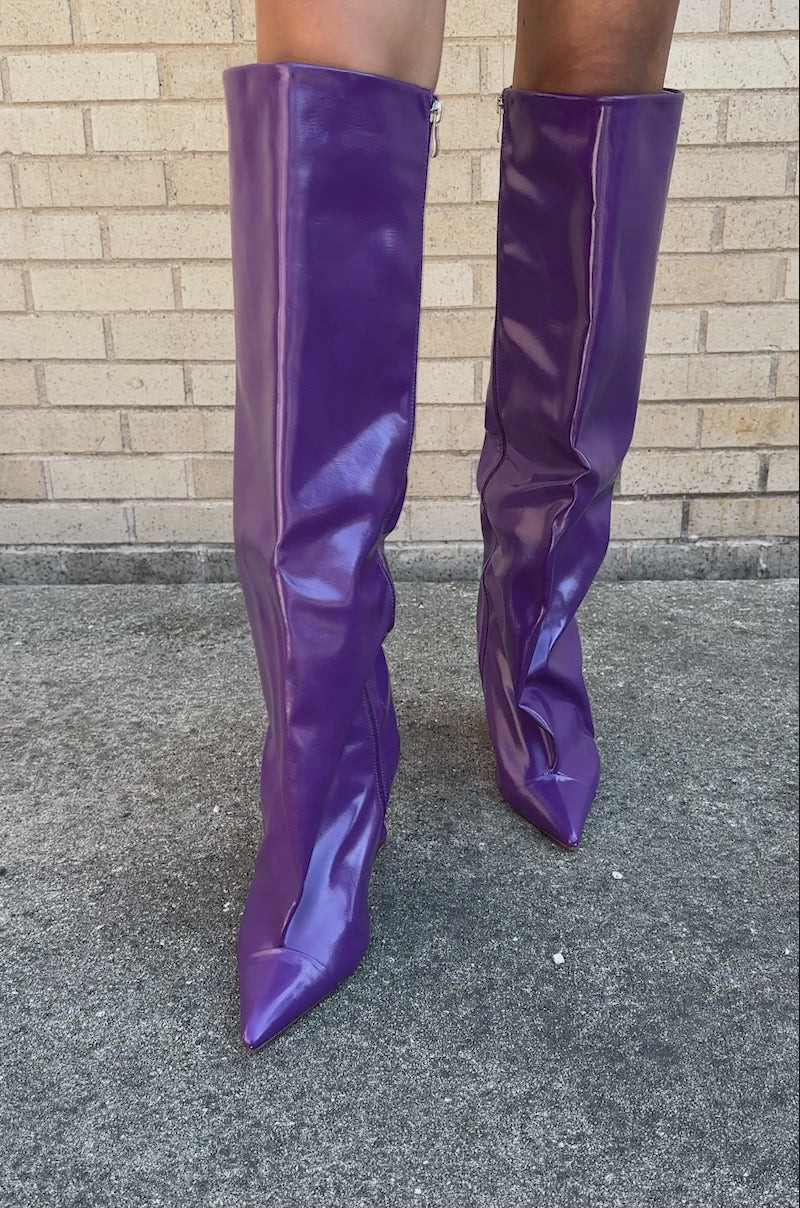 AZALEA WANG KENYA PURPLE KNEE HIGH WEDGE BOOT | AKIRA