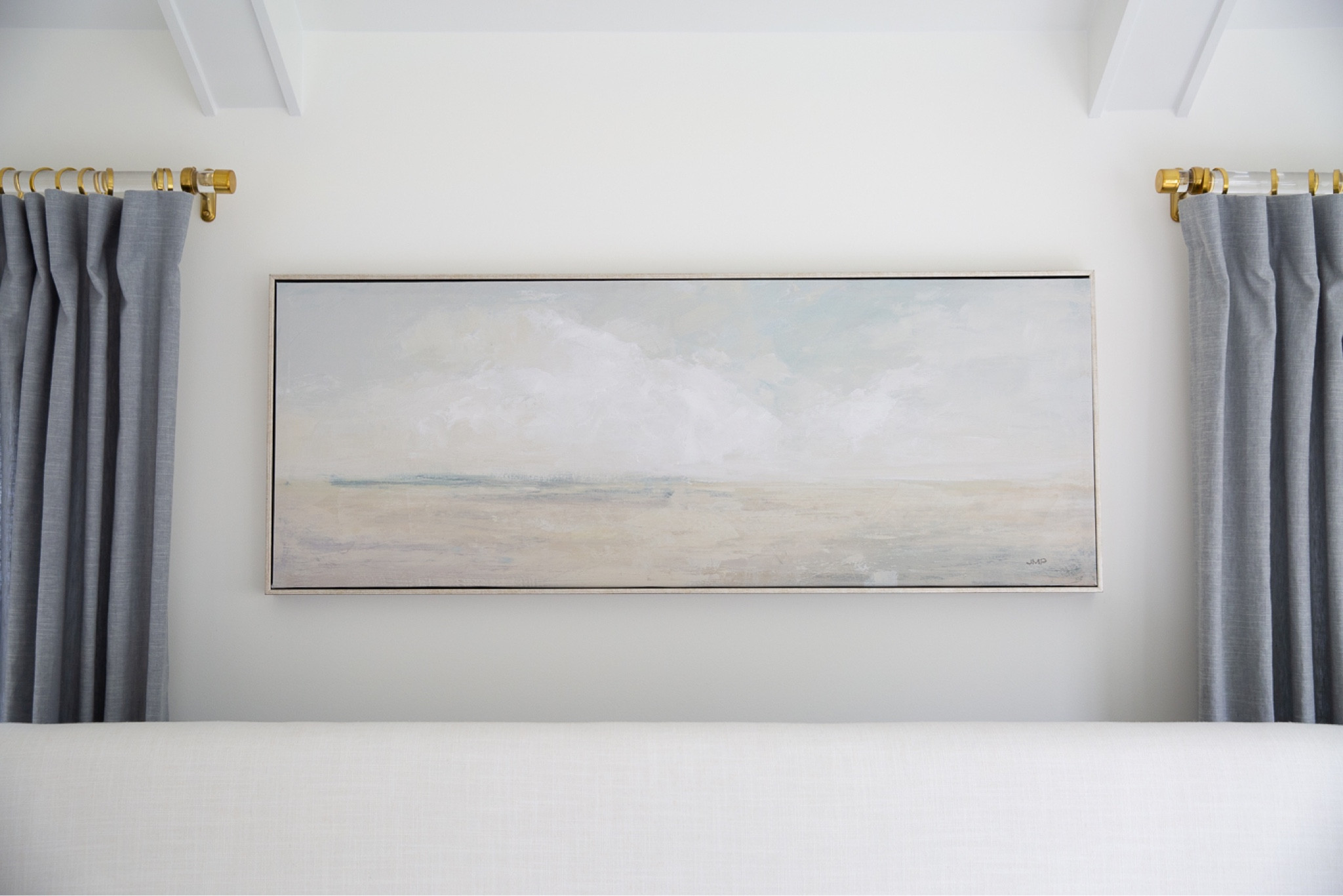 Our art is 17x47” and float framed. Above bed art, landscape art, coastal art, sunset art, wall art, blue linen curtains, pottery barn, bedroom design, home decor, neutral home 

#LTKFind #LTKhome #LTKstyletip