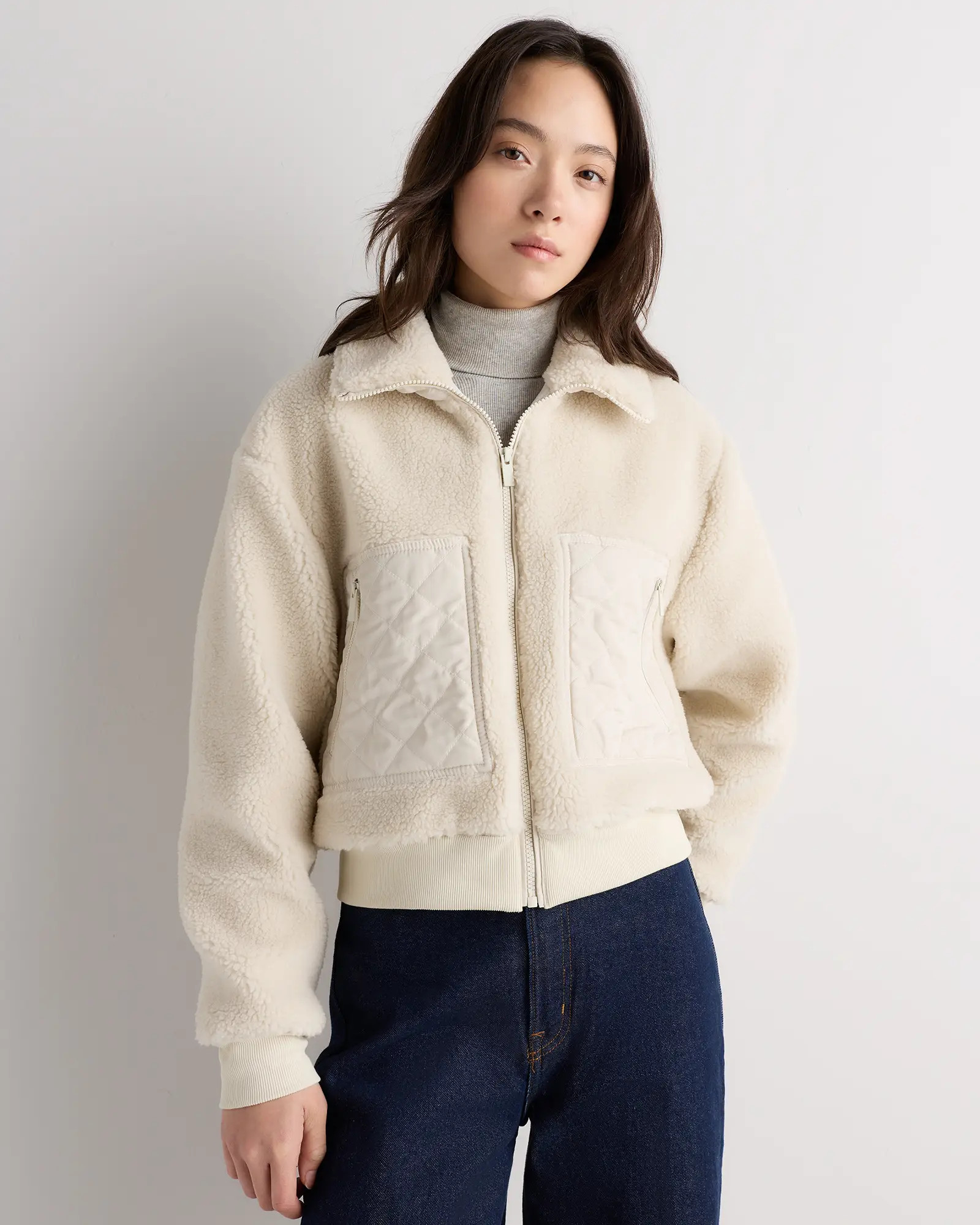Sherpa Cropped Bomber Jacket | Quince