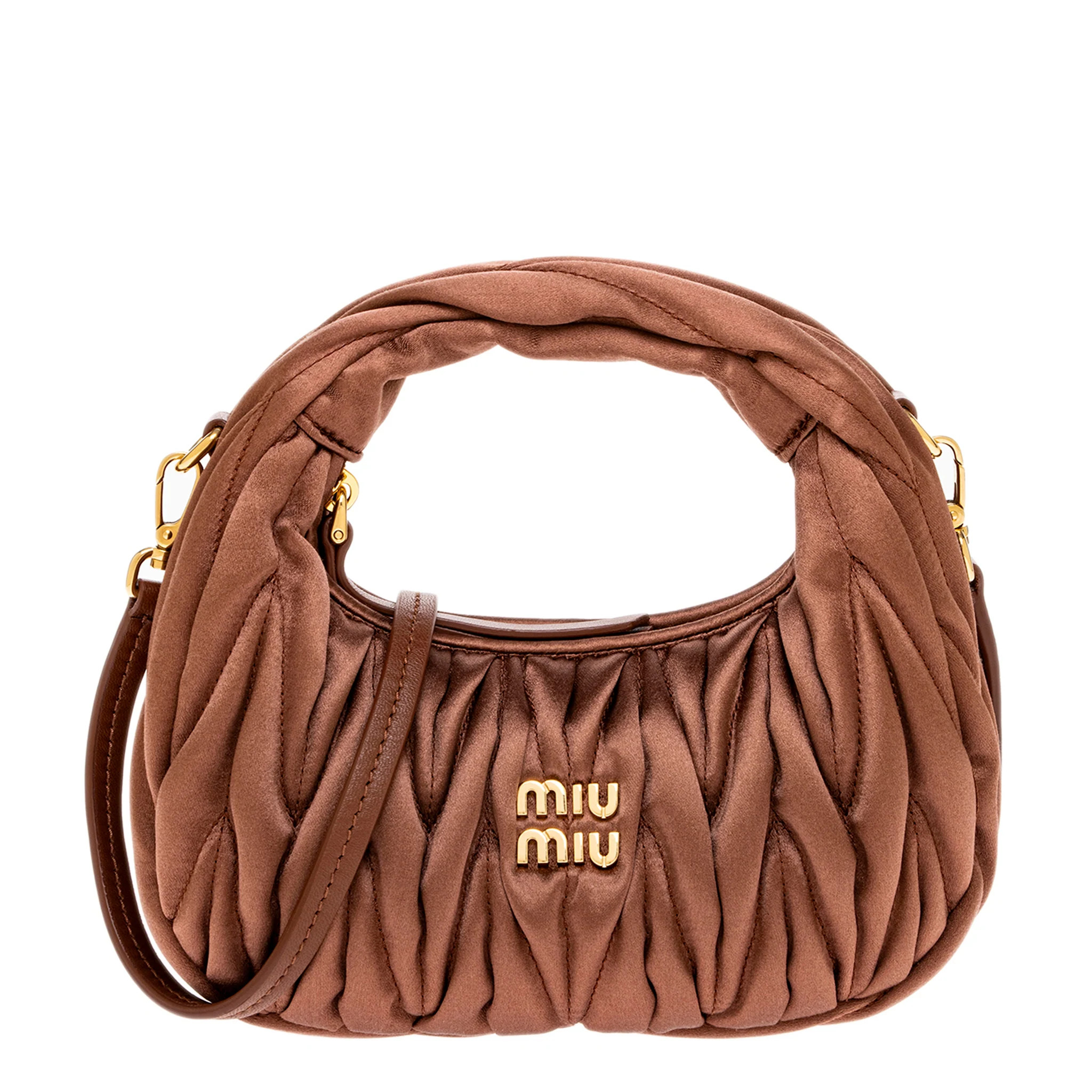 Miu Miu Wander Matelass\u00e9 Satin Mini Bag - Cocoa Brown | Overstock