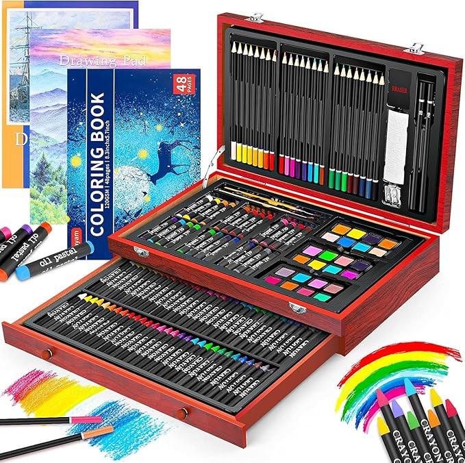 iBayam Art Supplies, 150-Pack Deluxe Wooden Art Set Crafts Drawing Painting Kit with 2 -Sketch Pa... | Amazon (US)