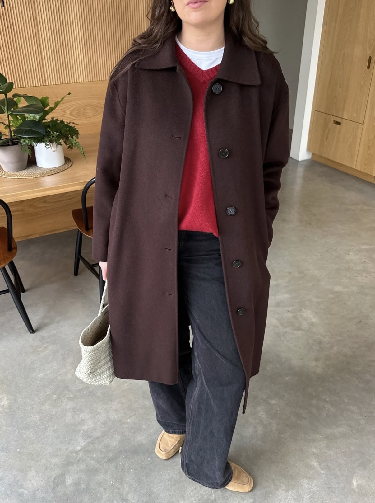 Coat season baby ❄️ chocolate brown and red knit

#LTKstyletip #LTKwinter