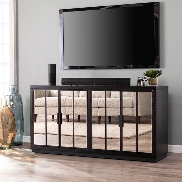 Silver Orchid Lacombe Mirrored Console Cabinet - Ebony/Antique Mirror | Bed Bath & Beyond