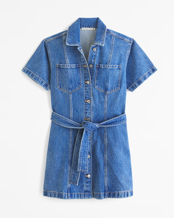 Women's Short-Sleeve Denim Shirt Dress | Women's Dresses & Jumpsuits | Abercrombie.com | Abercrombie & Fitch (US)