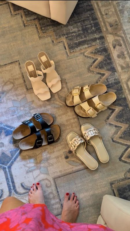 Favorite summer sandals

White heels, beige/creamy white, Birkenstocks, gold metallic slides & 
black Birkenstock look a likes (these are 20% off rn)

Got my normal size in all of them



#LTKFindsUnder100 #LTKShoeCrush #LTKSeasonal