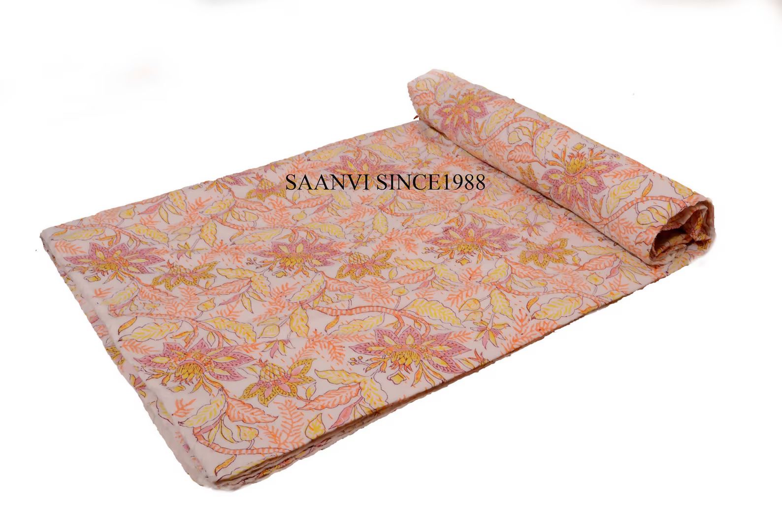 Kantha Quilt Indian Blankets Full Size Full Size Bedspread Indian Block Print Blanket Floral Bedd... | Etsy (US)