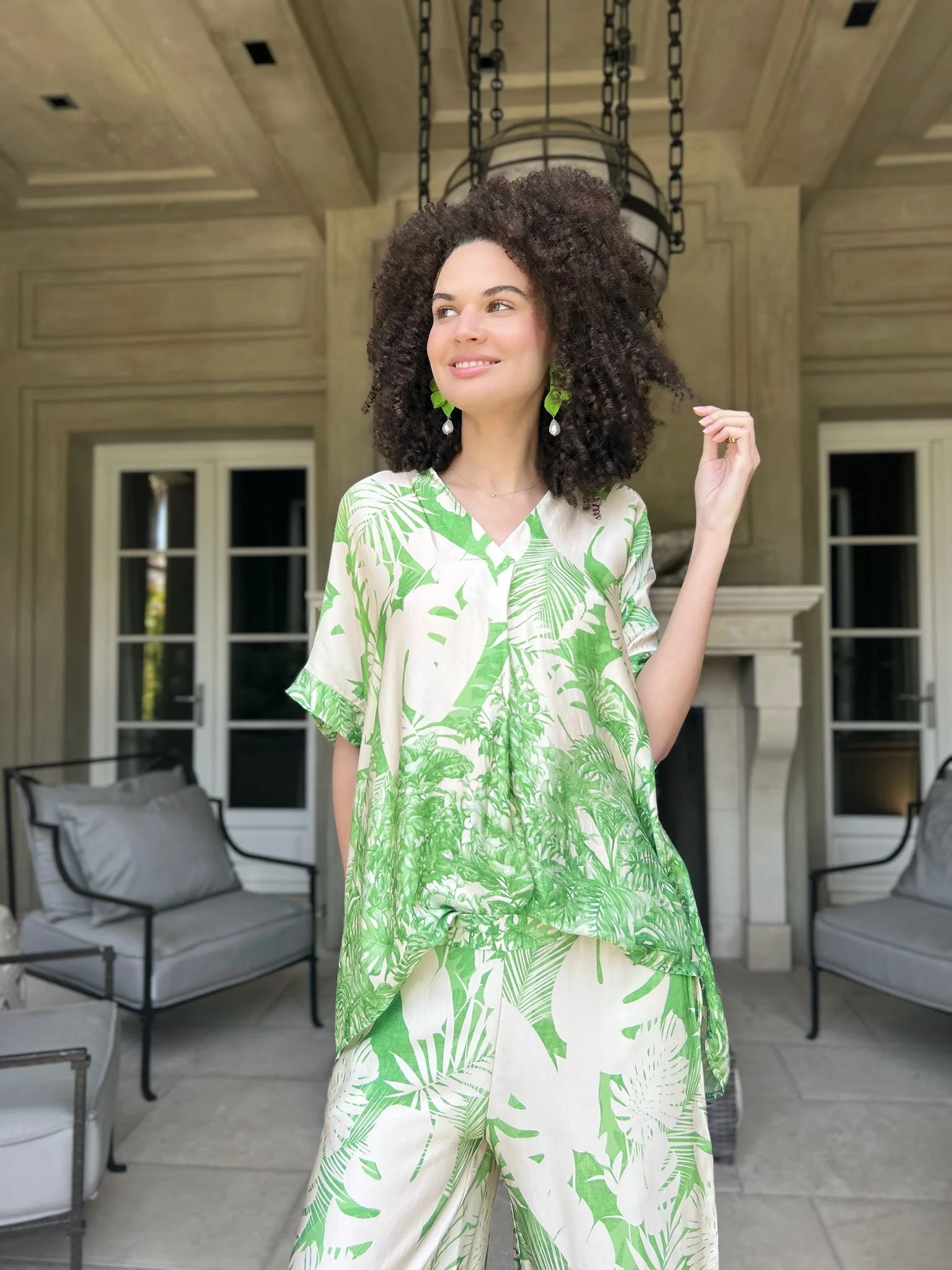 Makayla Jungle Print SHORT Sleeve Top-Green | Benaar La