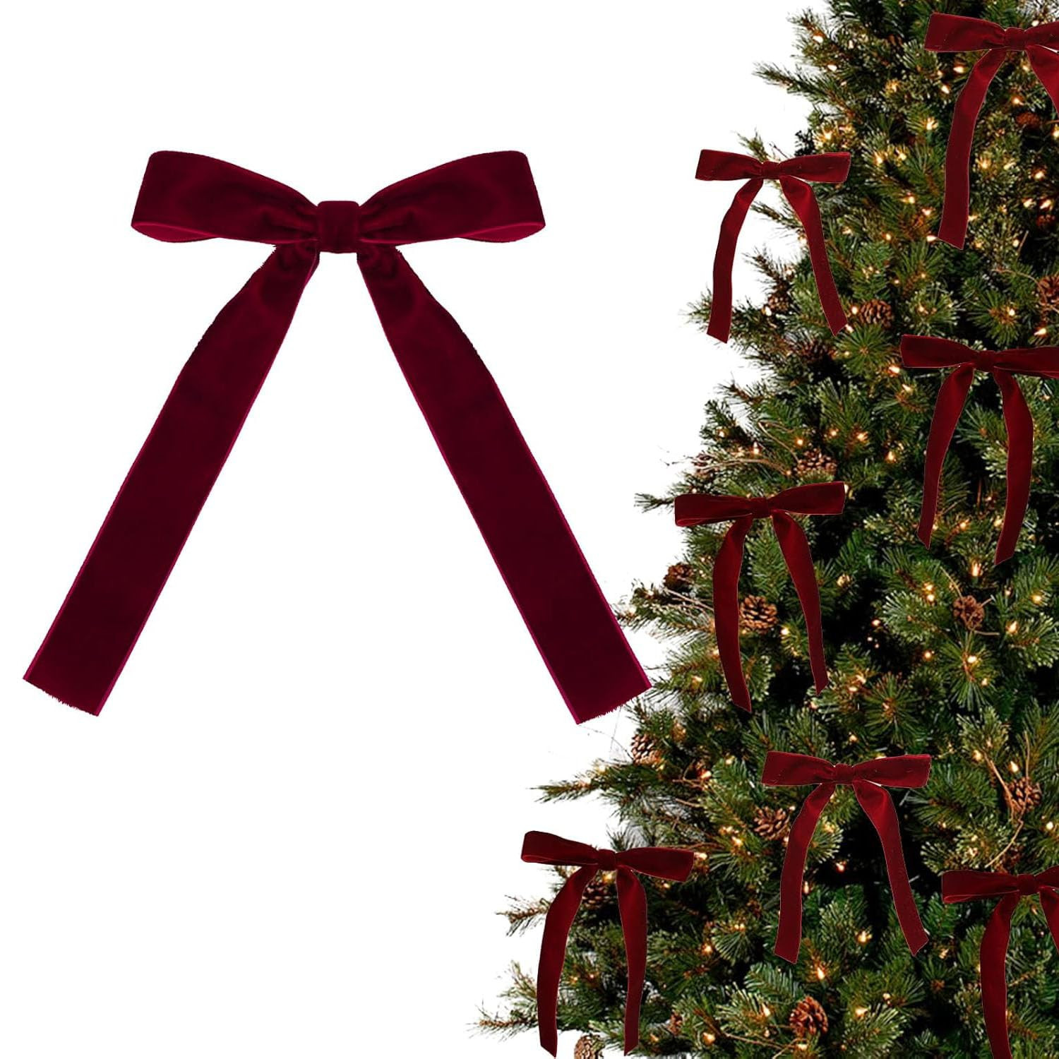 12PCS Red Velvet Bows for Christmas Tree, Bows for Christmas Tree, Garland Red Velvet Bow Ornamen... | Amazon (US)