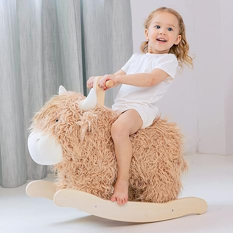 Baby Rocking Horse for 1 Year Old,Wooden Cow/Yak Horse Rocking with Wicker Plush Fur for 2 Years ... | Amazon (US)