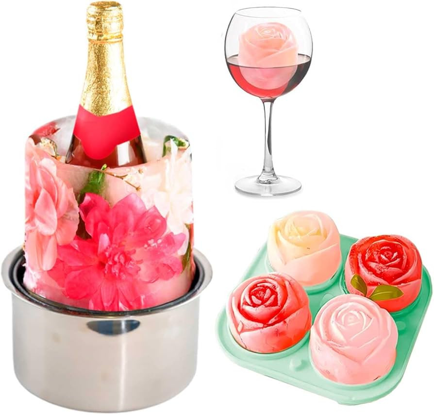 Ice Bucket for Freezer - Wine Ice Bucket with 3D Rose Ice Molds, Champagne Ice Mold, Ice Mold Win... | Amazon (US)