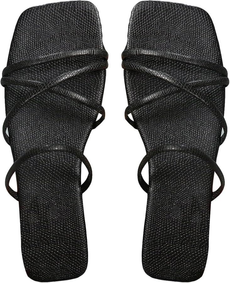 GORGLITTER PU Leather Flat Slip on Sandals Cross Strap Open Toe Summer Slide Sandals | Amazon (US)