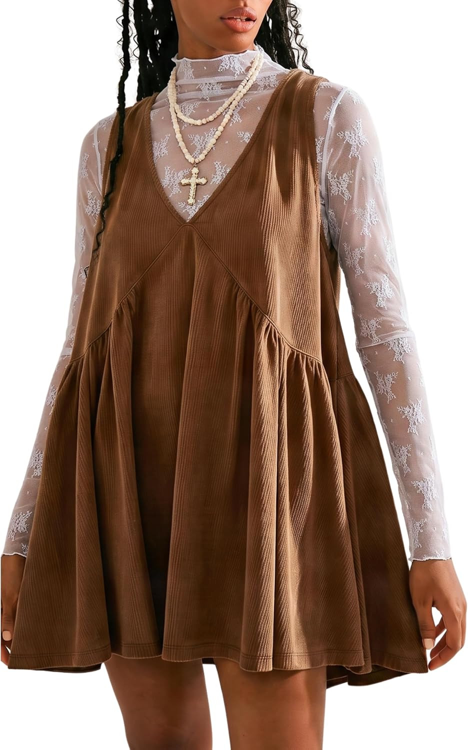 Women's Corduroy V Neck Babydoll Dress Layering with Pockets | Amazon (US)