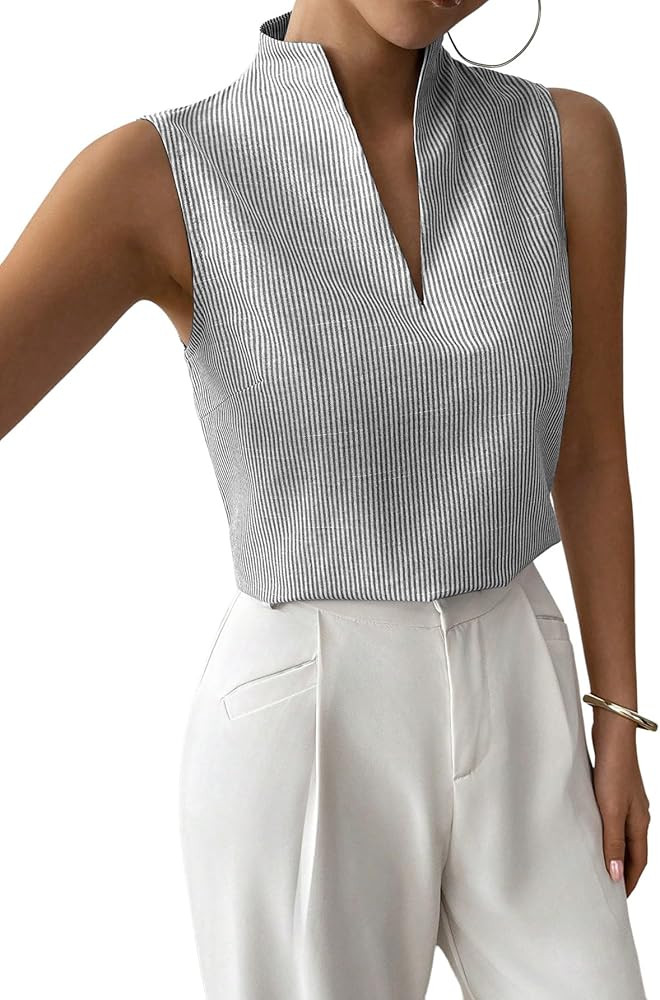SOLY HUX Women's Work Outfits V Neck Sleeveless Blouses Summer Casual Tank Tops Business Office D... | Amazon (US)