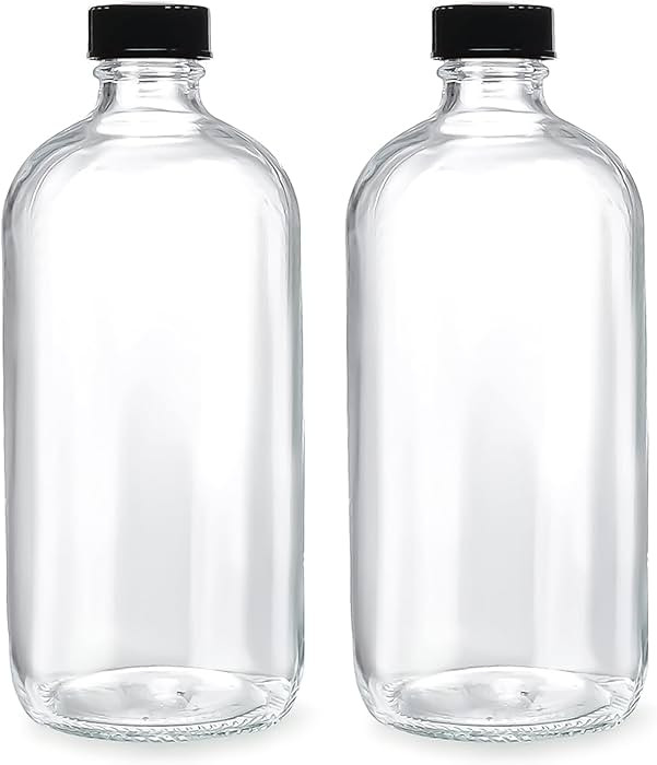 2 Pack 16 oz Clear Glass Boston Round Bottles with Black Phenolic Polycone Caps | Amazon (US)