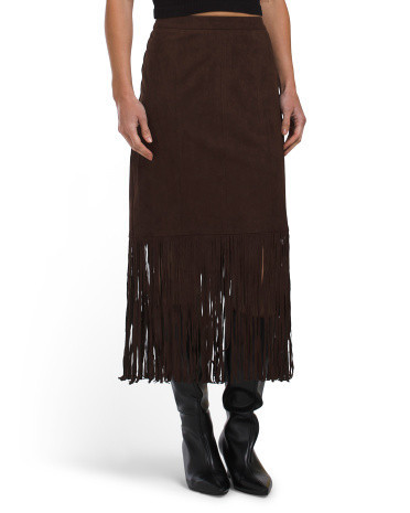 Harbor Faux Suede Fringe Midi Skirt For Women, Spandex/Polyester/Suede | TJ Maxx
