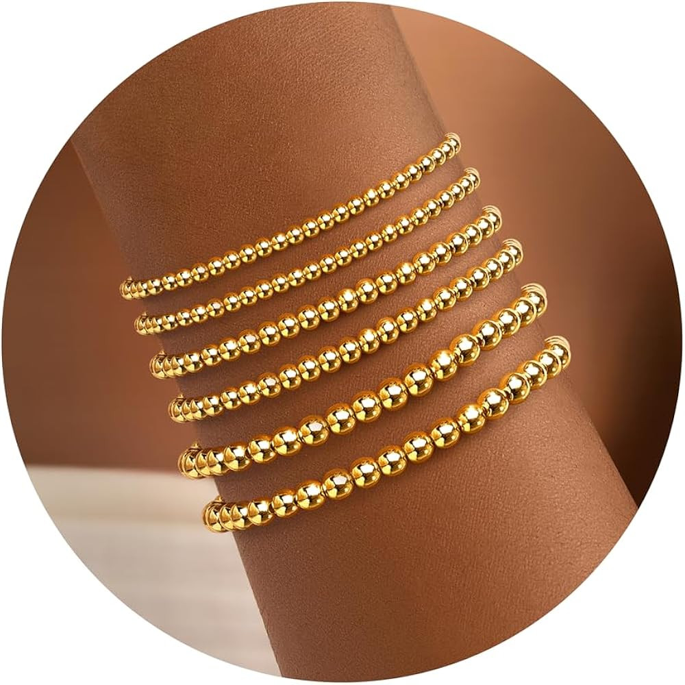 Gold Bracelet for Women Waterproof 14K Gold Plated Gold Bead Ball Bracelet Trendy Stretchable Ela... | Amazon (US)