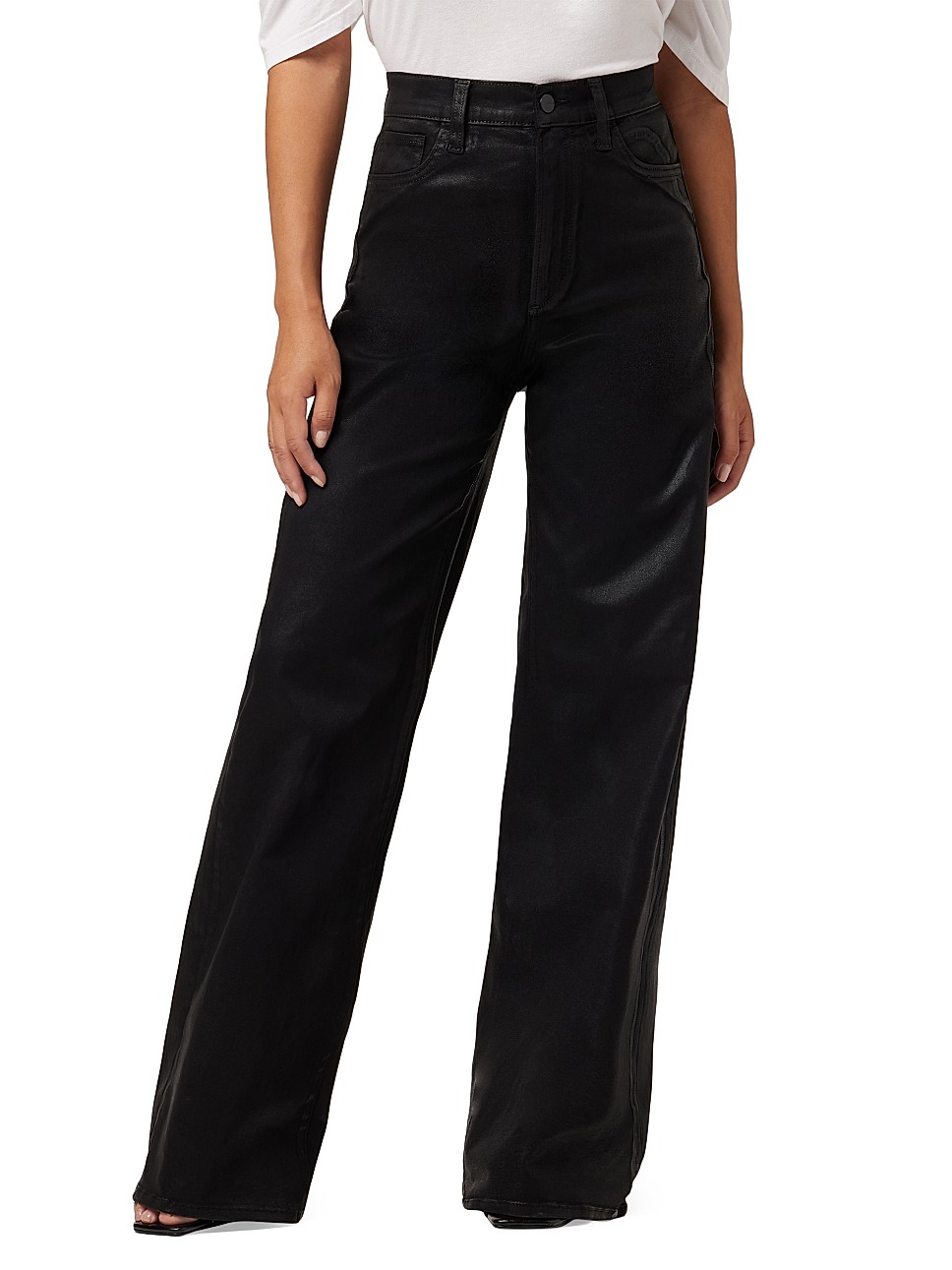 Petite The Mia High-Rise Stretch Coated Wide-Leg Jeans | Saks Fifth Avenue