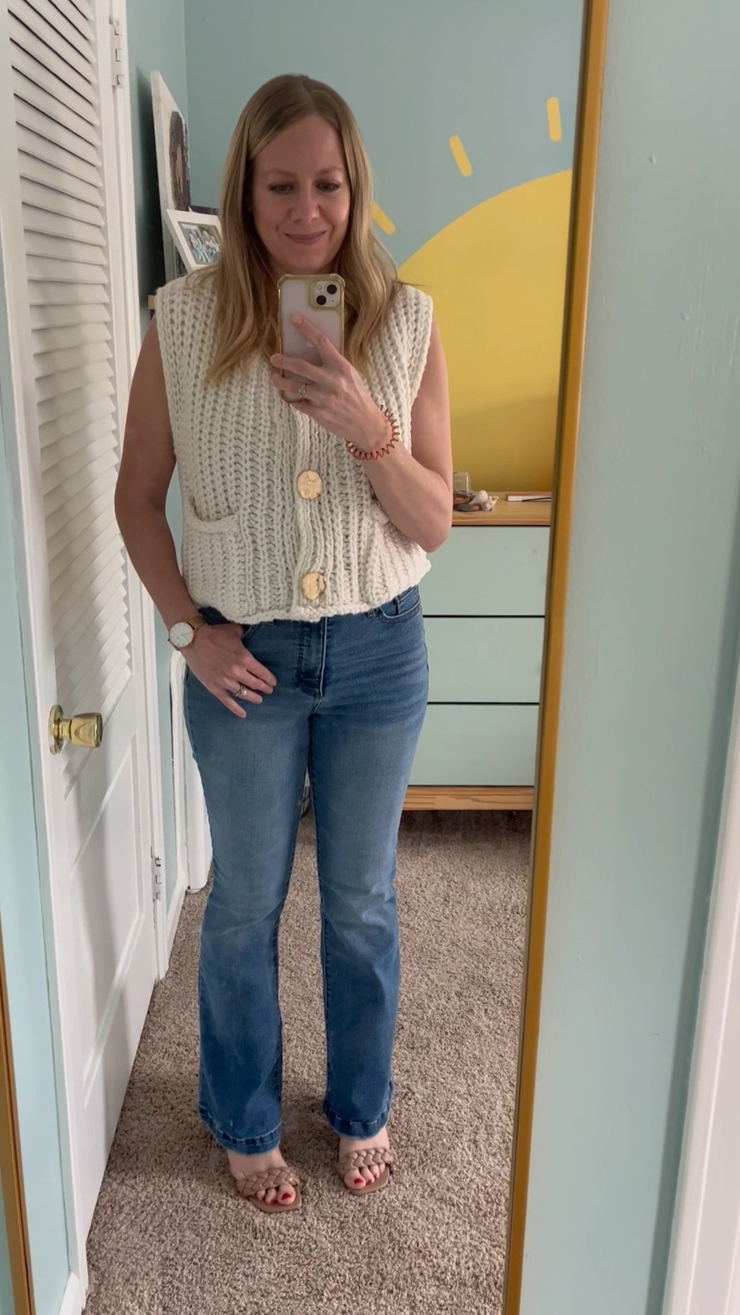 Nursing moms this top is AMAZING! It’s super soft, has the cutest gold buttons that make it easy to breastfeed and the knit look goes great with jeans or shorts and is perfect for a spring break outfit! I paired them with the best butt flattering jeans that you should get your hands on before they sell out! 

#LTKOver40 #LTKBaby #LTKSpringSale