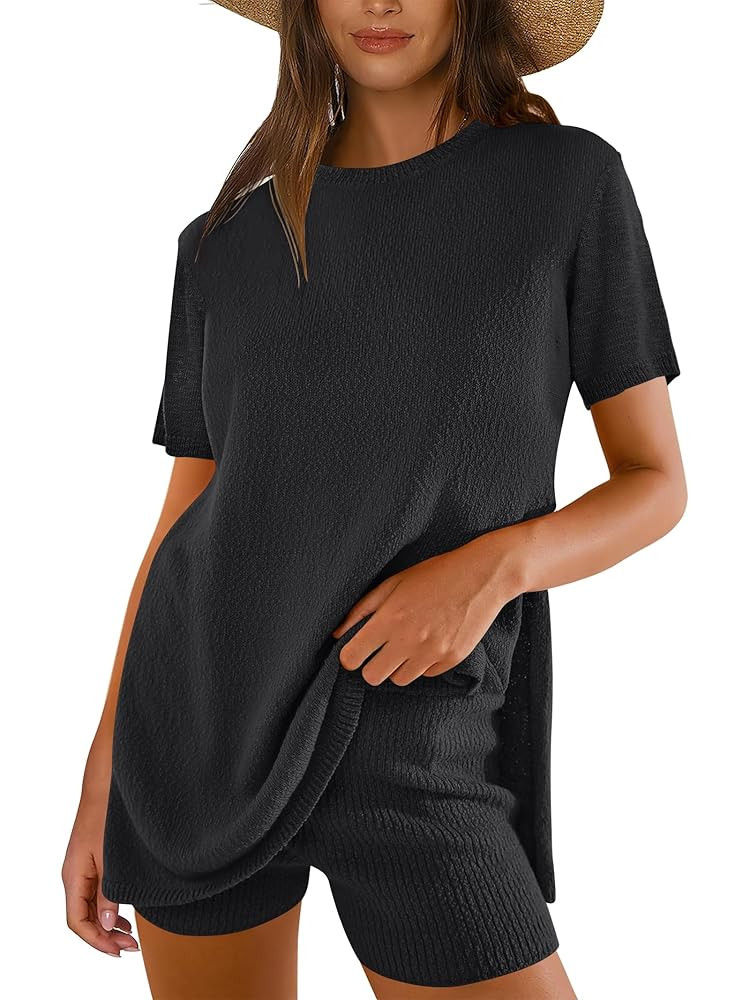 ANRABESS Women Summer 2 Piece Outfits Knit Short Sets Casual Sweater Top & Shorts Matching Lounge... | Amazon (US)