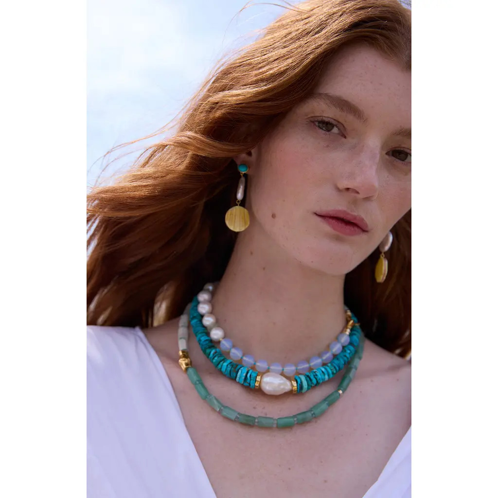 Lizzie Fortunato Cabana Cultured Pearl Beaded Necklace in Multi Green at Nordstrom | Nordstrom