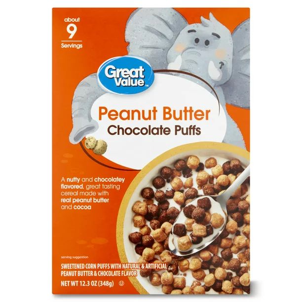 Great Value Peanut Butter Chocolate Puffs Cereal, 12.3 oz - Walmart.com | Walmart (US)
