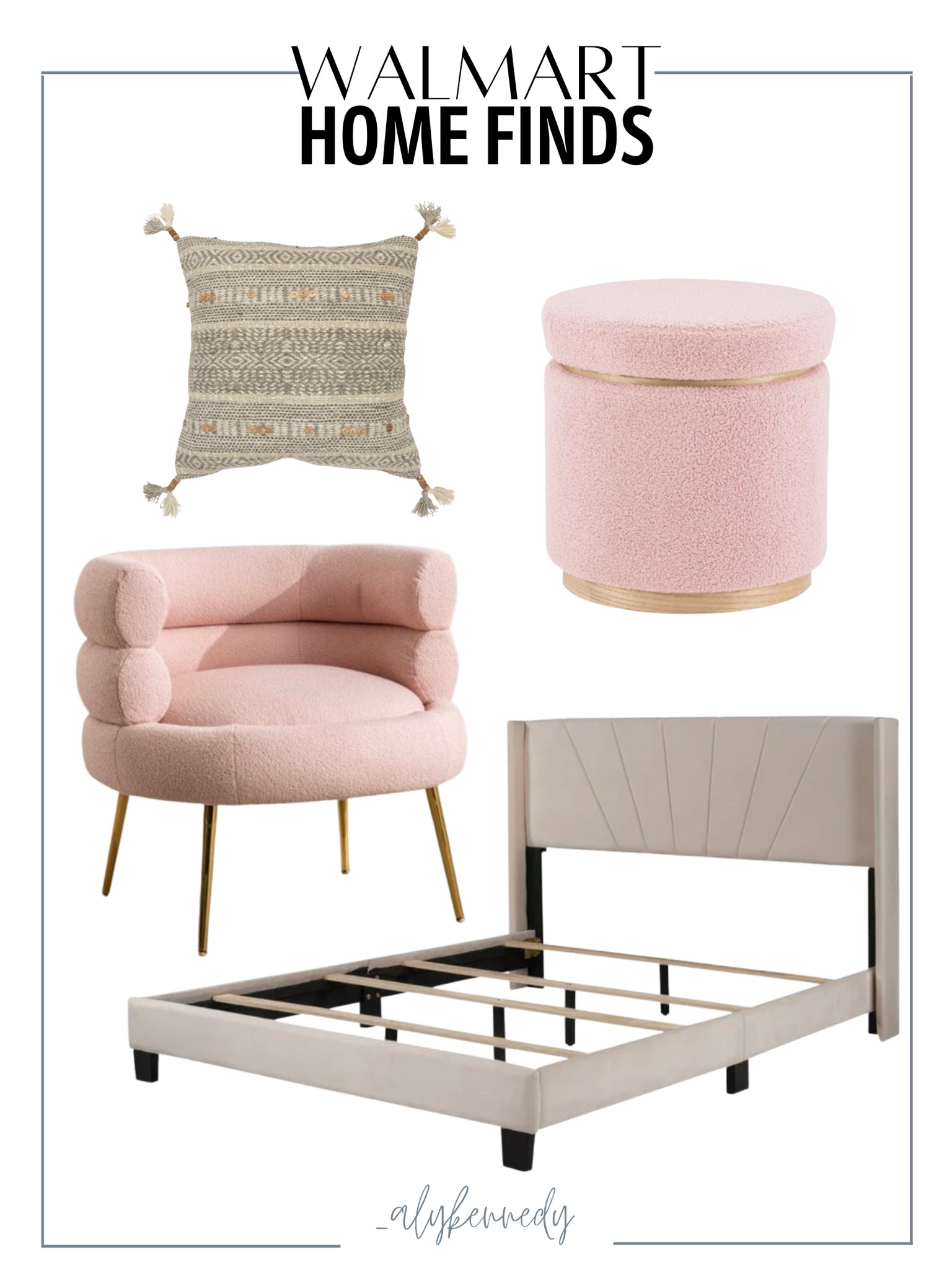 Walmart home finds, home decor, furniture, bed frame, bedroom furniture, accent chair, ottoman, pillow

#LTKstyletip #LTKhome #LTKSeasonal