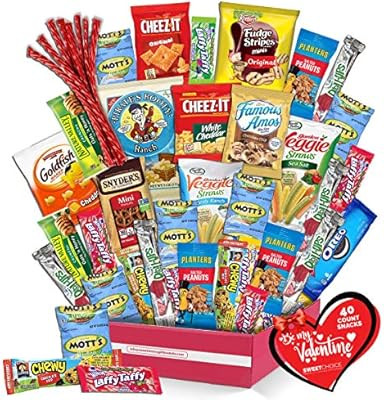 Snack Box Variety Pack (40 Count) Valentines day Candy Gift Basket - College Student Care Package... | Amazon (US)