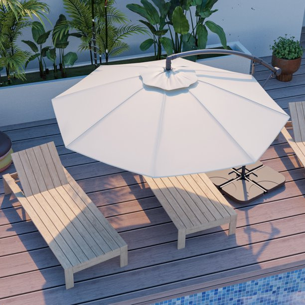 SERWALL 10ft Outdoor Hanging Offset Patio Cantilever Umbrella, Beige | Walmart (US)